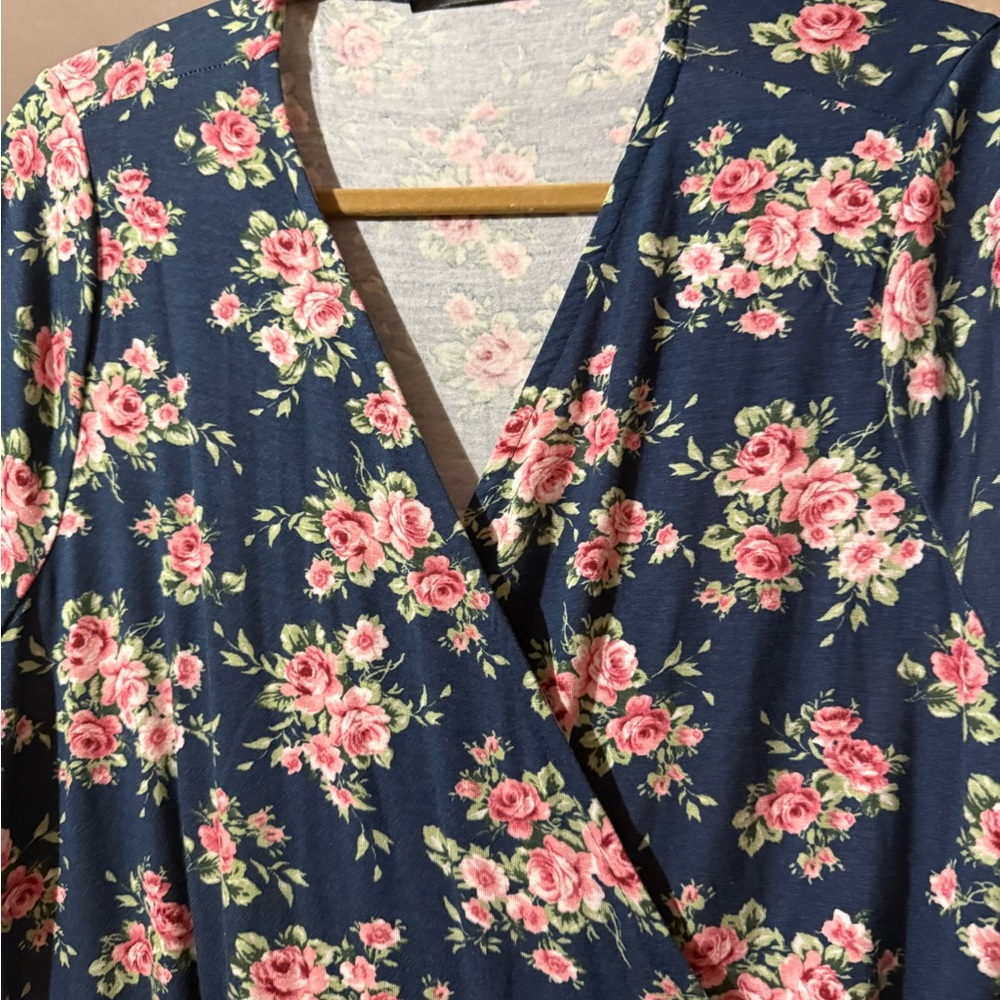 NEW Chris & Carol Floral Wrap Dress in Navy and Pink size 2X 🌺🌹🌸 BRB SL 2 - Picture 5 of 6